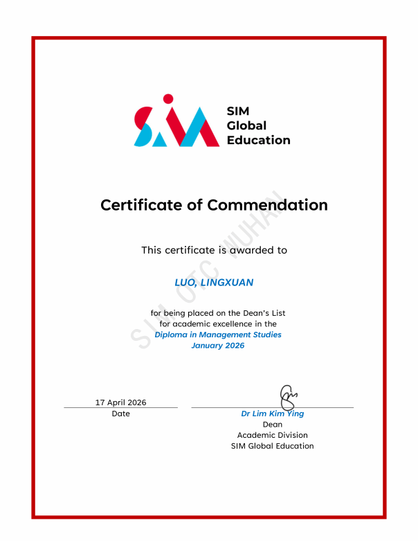 优秀！中国地质大学（武汉）24届新加坡国际本科定向班项目学子荣获“院长名单”最高荣誉